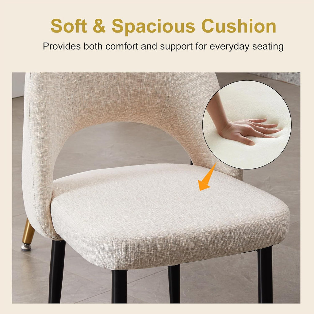 Modern Dining Chairs, Fabric Upholstered Accent Kitchen Chairs with Comfy Padded Seat & Sturdy Metal Legs, Side Farmhouse Chairs for Dining Room, Living Room, Restaurant (Beige, Set of 6)