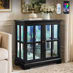 32" H LED Accent Curio Cabinet with 7 Color Lights for Collectibles, Modern Storage Cabinet with Tempered Glass Doors, (Black)