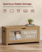 VASAGLE Boho Storage Bench with Rattan Look, Rounded Corners | Blanket Chest and Trunk with Seat for Bedroom Entryway, Natural Brown, ELLAN Collection ULSB503KC01