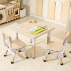 Kids Table and Chairs Set, 23.6''L x 23.6''W Toddler Table and Chairs, Height Adjustable Kids Study Table for Ages 2-10, Graffiti Desktop Children Activity Table with Anti-Slip Foot Covers