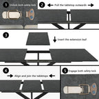 63-79 Inch Extendable Dining Table for 6-10, MDF Rectangular Kitchen Table with Removable Butterfly Leaf and Black Metal Base, Space Saving Design for Small Spaces & Holiday Gatherings, Black Lava