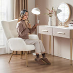 Yaheetech Barrel Chair, Fuzzy Accent Chair with High Back, White | Boucle Fabric Armchair with Soft Padded, Modern Vanity Chair, for Living Room Bedroom Makeup Room