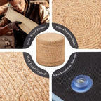 Wimarsbon 2Pcs Pouf Ottomans, Natural Seagrass Foot Stool, Hand Weaving Round Ottoman, Boho Decorative Seat, Jute Braided Pouffe Poof Accent Sitting Footrest (18inch Natural Water Hyacinth Braid)