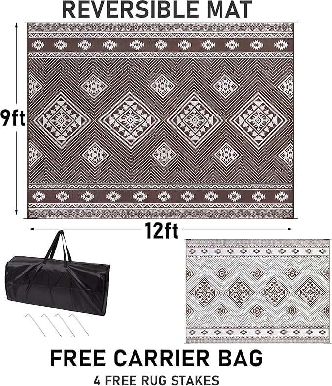 HiiARug Outdoor Rug for Patios Clearance 9'x12' Outdoor Plastic Straw Rug Waterproof Patio Camping Rug Reversible RV Mat Outdoor Area Rugs for Outdoors, RV, Patio, Backyard, Deck, Camping