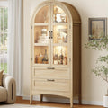 ONBRILL 71" Tall Arched Display Cabinet with LED Lights, Arched Kitchen Pantry with 2 Drawers, Modern Display Storage Cabinets with Adjustable Feet, Pantry Cabinet for Kitchen, Living/Dining Room