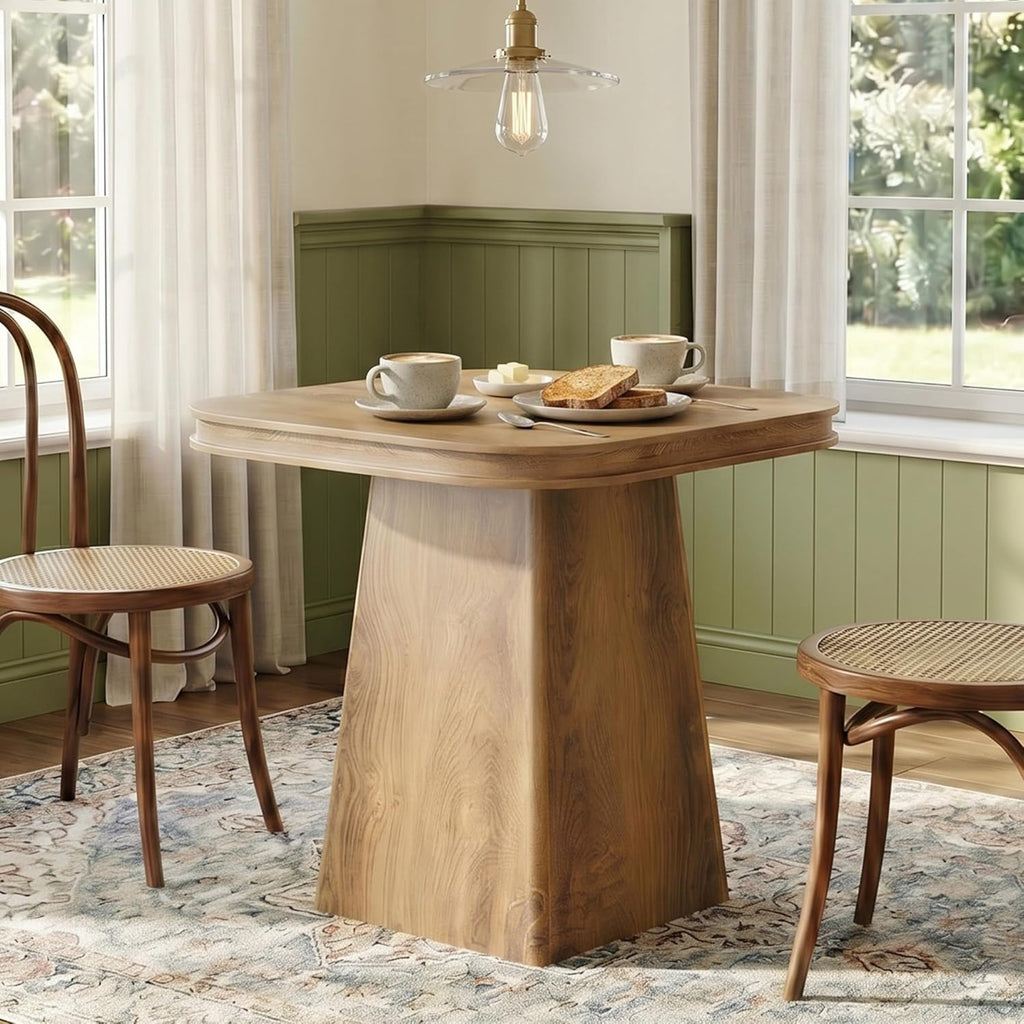 Square Dining Table for 2-4, 31.5-Inch Small Kitchen Table with Sturdy Pedestal Base, Farmhouse Wood Dinner Table for Dining Room, Living Room, Kitchen (Natural)