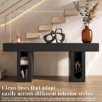 71" Entryway Console Table with Outlets & Storage-Black | 5.9" Thick Top,Zero Wobble,Behind Large Couch,Extra Long,Anti-Tip,Modern Farmhouse,Dense MDF,Living Room,Hallway,300lbs Load