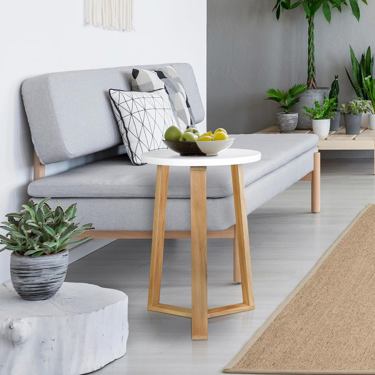 Tripod 16" W Round Side Modern Table with Solid American Hardwood Legs, Natural
