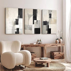 3Pcs Framed Neutral Abstract Canvas Wall Art Floral Pictures Modern Minimalist Posters Prints Beige Black Flower Wall Decoration for Living Room Bedroom Bathroom Office 16x24in