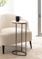 Kate and Laurel Natalli Modern Glam Oval C-Table, 14 x 9 x 28, White Marble and Gray Gunmetal, Elegant C-Shaped Side Table with Marble Tabletop and Space Saving Design