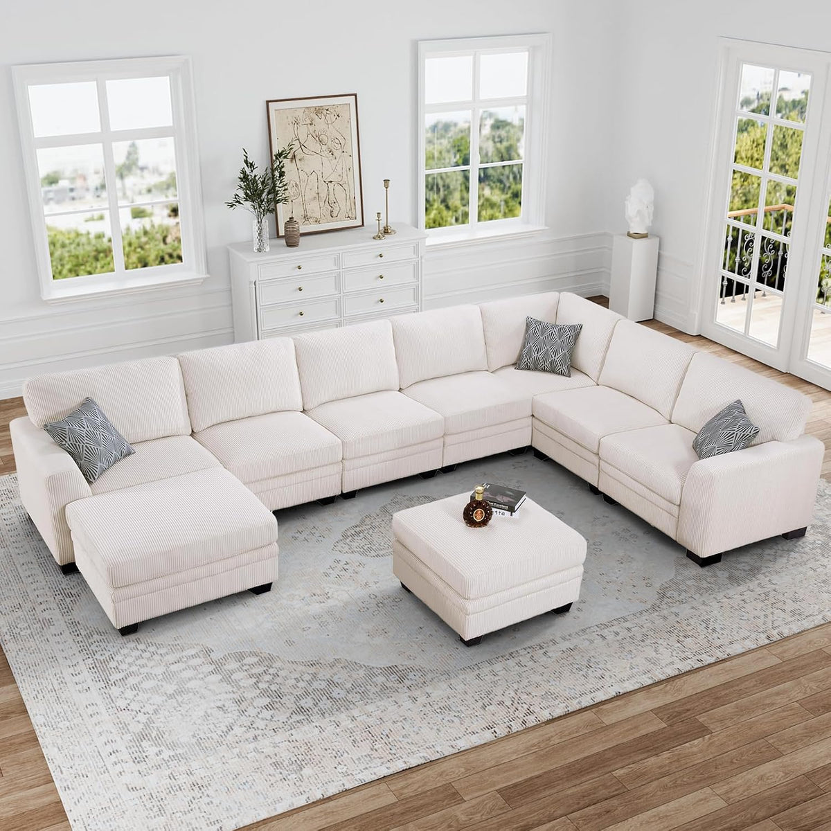 Legend Vansen Oversized Modular Sectional Sofa,U/L-Shaped Corduroy Couch with Ottoman,Deep Seat & Removable Cushion,Easy Assembly for Living Room Apartment