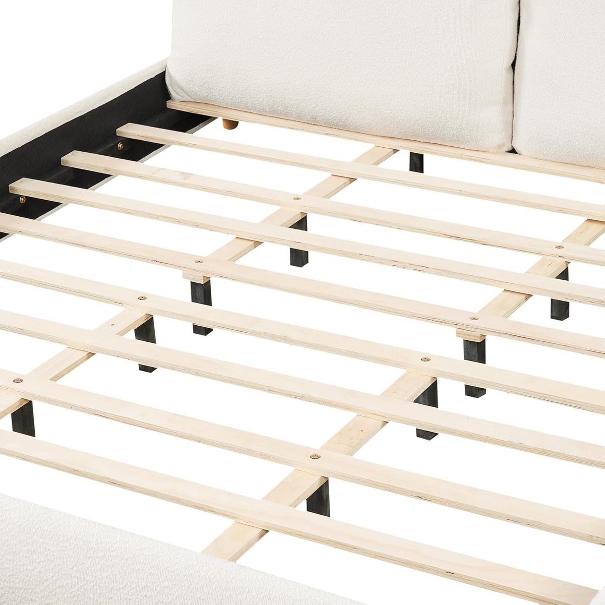 DNYN California King Size Boucle Platform Bed with 2 Removable Pillows for Bedroom Guest Room, Upholstered Cloud Bed Frame with Thick Headboard, Wooden Slats Support/No Box Spring Needed/Easy Assemble