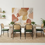 Rattan Dining Chairs Set of 4, Mid-Century Modern, Green | Cane Back Design, Faux Leather Upholstery, Boho Style, Comfortable Padded Seat, 350 LBS Weight Capacity
