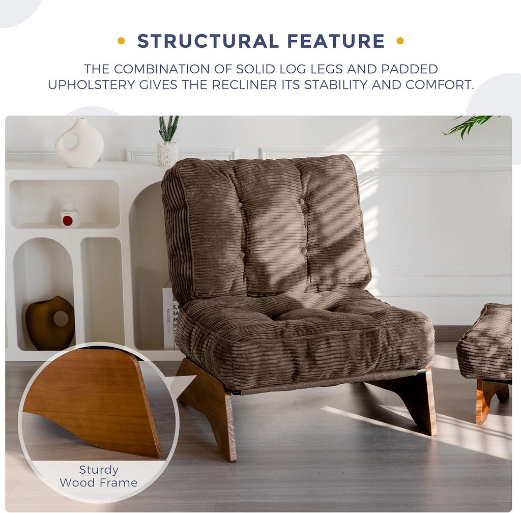 MAXYOYO Accent Chair with Ottoman, Lounge Chair with Adjustable Backrest | Tufted Living Room Chair Upholstered Lounge Chair with Footrest Set, Modern Chair for Reading Room, Brown
