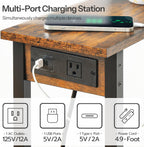 HOOBRO Narrow Side Table, 2-Tier Slim End Table with Charging Station, Skinny Nightstand with Open Storage, for Small Spaces, Living Room, Bedroom, Study, Rustic Brown and Black BF240UBZ01