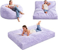 Hobestluk Bean Bag Chair Convertible 3 in 1 Beanbag Washable Giant Adult | Large,Memory Foam Filling,Lounge,Plush Faux Fur,Bean Bag Bed ,Removable Cover,Living Room Bedroom Dorm,Sleeping,Full,Purple