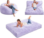 Hobestluk Bean Bag Chair Convertible 3 in 1 Beanbag Washable Giant Adult | Large,Memory Foam Filling,Lounge,Plush Faux Fur,Bean Bag Bed ,Removable Cover,Living Room Bedroom Dorm,Sleeping,Full,Purple