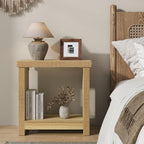 End Tables Set of 2 for Living Room, Narrow Side Tables with Storage Shelves, Square End Table for Bedroom, Slim Nightstand, Skinny Rectangle Accent Table, Farmhouse Bedside Table, Natural (2 Pieces)