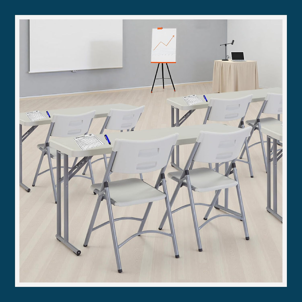 OEF Furnishings OEFBT-SEM1896 Commercial-Grade Premium Industrial Seminar Folding Table with Thick Blow-Molded Top and 16-Gauge Cantilever Steel Legs (Seminar, 18" × 96", Speckled Gray Top)
