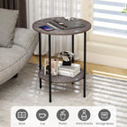 Side Table,Round End Table with 2 Storage Shelves| Compact Side Tables for Living Room, Couch, Office & Bedroom | Narrow Accent Table as Space-Saving Small Bedside Table 18x18x22in (Grey)