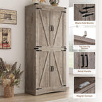 71" Tall Kitchen Pantry,Farmhouse Storage Cabinet with Adjustable Shelves,Load-Bearing Steel Pipe,Farmhouse Pantry Cabinet with 4 Barn Doors,for Kitchen,Dining Room,Living Room(Light Rustic Oak)