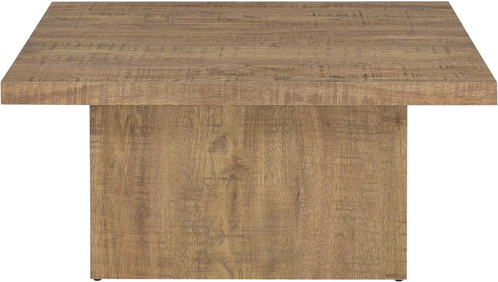 Square Coffee Table Set, End Table Set, Engineered Wood Living Room Tables, Mango Finish Laminate Veneer, Grain Look, Oversized Block Bases, 3-Piece