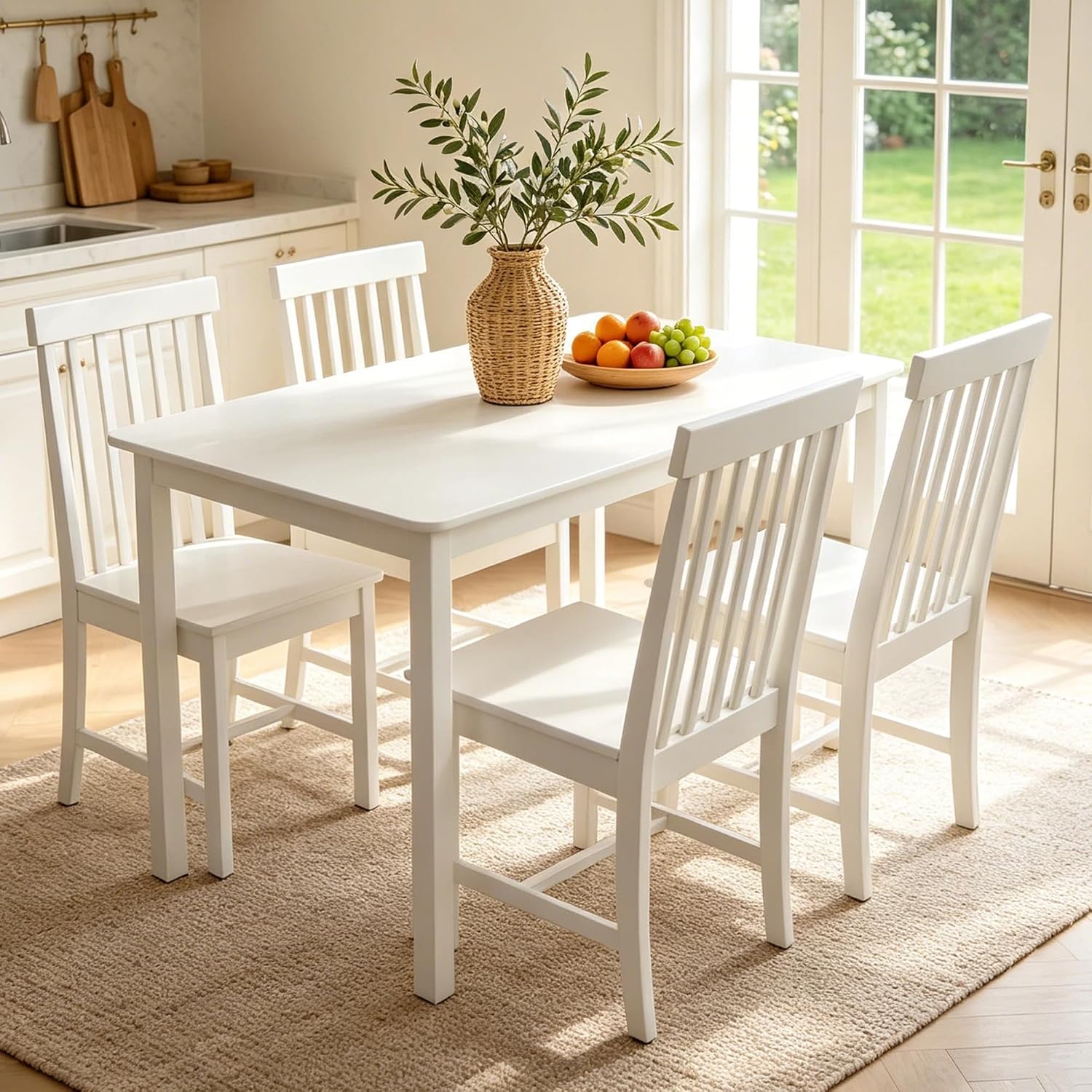DUHOME 5-Piece Solid Wood Dining Table Set for 4, Farmhouse Kitchen Table Chairs Set of 4,Table and 4 Chairs Set for Small Space&Apartment, Dining Room, Breakfast Nook,White