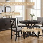 42"-54" Extendable Dining Table for 4-6 People Farmhouse Round/Oval Dining Room Table Solid Wood Kitchen Table with Cross Base (Dark Brown)