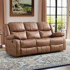 EBELLO Faux Leather Manual Reclining Sofa, Mid-Century Modern Overstuffed Armrest 3 Seat Recliner Sofa, Reclining Couch for Living Room, Meeting Room, Brown (3 Seat Sofa)