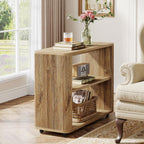 Tribesigns Narrow Side Table, 3-Tier End Table for Living Room, Small Fluted Nightstand with Storage Shelves, Farmhouse Bedside Table for Bedroom, Small Spaces, Sofa Couch, Natural