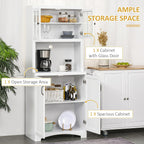 Kitchen Hutch, Pantry Cabinet with Glass Framed Door, Adjustable Shelves and Microwave Space for Dining Room, White