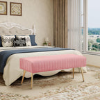 Furnimart 44 Inch Pink Velvet Ottoman Bench, Modern Upholstered Bedroom Benches Footrest Stool Indoor Bench for Entryway Living Room Bedroom Dining Room (Velvet-Pink)