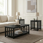 HOME DESIGN Ottawa 3 Piece Coffee Table Set with 2 End Tables and Lower Shelf Storage, Black