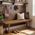 Rustic Solid Wood Entryway Bench, 59.1" Long Farmhouse Dining Seat with Turned Legs, End of Bed Bench for Entryway, Dining Room, Bedroom, Holds Up to 300 lb, Easy Assembly, Natural Brown