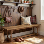Rustic Solid Wood Entryway Bench, 59.1" Long Farmhouse Dining Seat with Turned Legs, End of Bed Bench for Entryway, Dining Room, Bedroom, Holds Up to 300 lb, Easy Assembly, Natural Brown