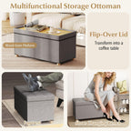GOFLAME 30 Inches Storage Ottoman Bench, Linen Fabric Footstool with Flip Top Tray, Padded Foot Rest Stool, Rectangular Eed of Bed Bench, Storage Chest for Living Room, Entryway, Bedroom