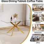 Glass Dining Table for 4-6, Contemporary Rectangular Dining Room Table with Tempered Glass Top & Gold Finish Metal Legs, Modern Elegant Dining Table for Home Kitchen
