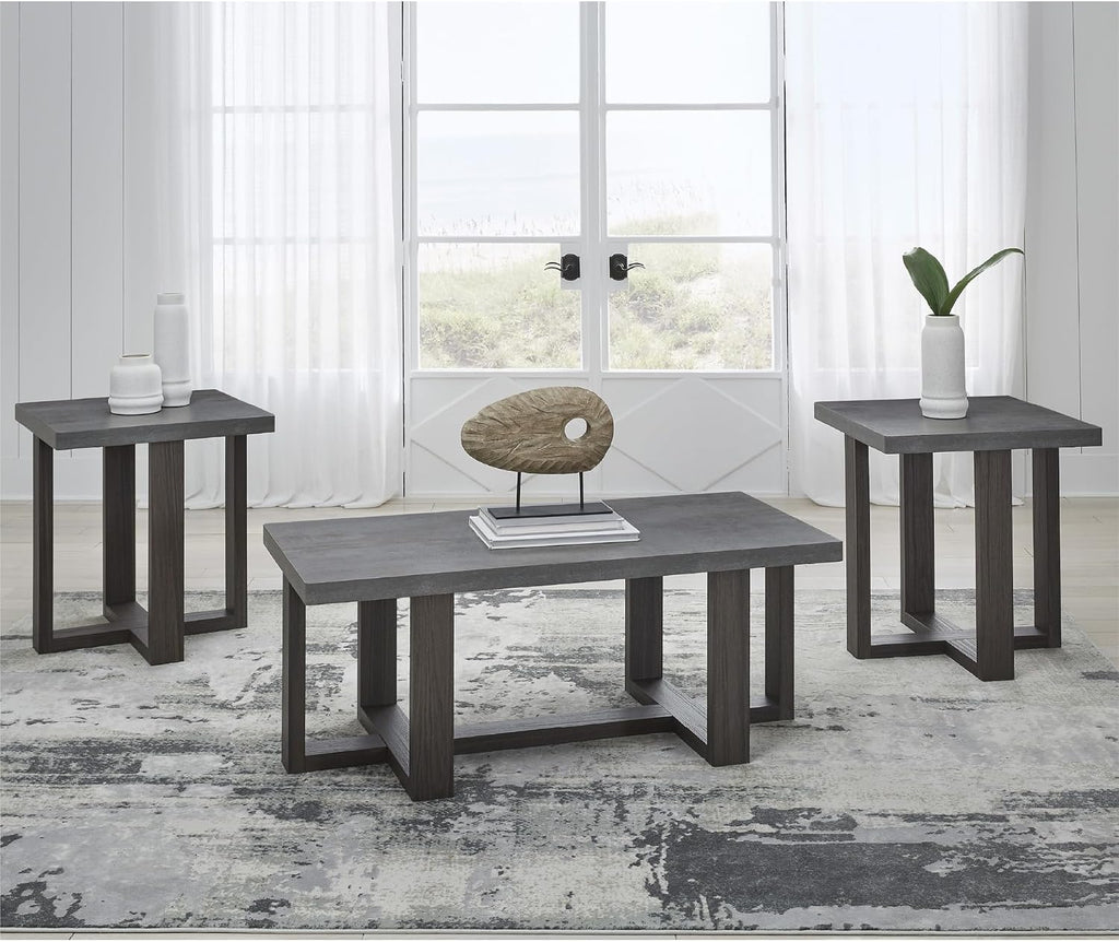 Signature Design by Ashley Dynnford Industrial Water Stain Resistant Table, Set of 3, Gray & Dark Brown