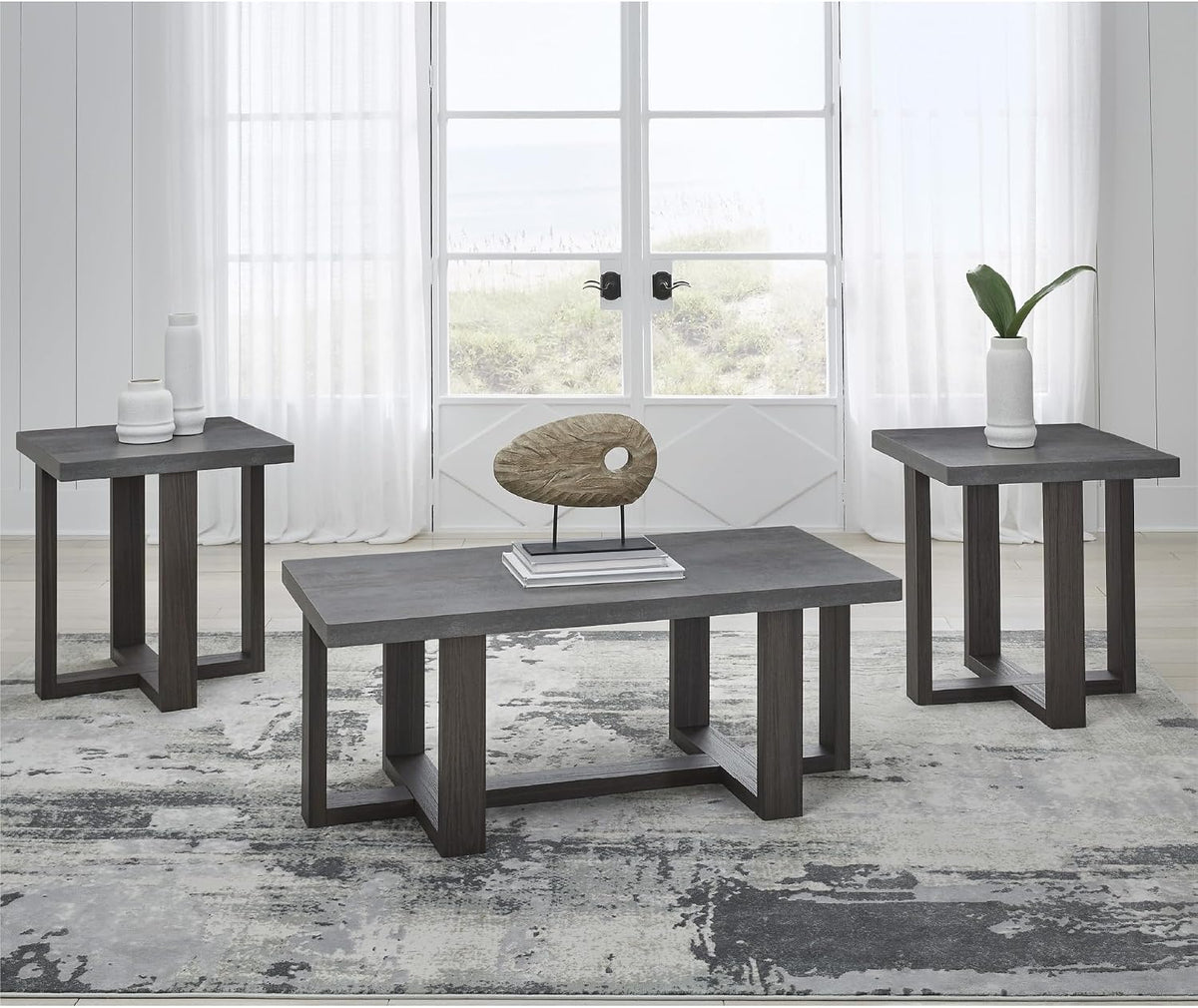 Signature Design by Ashley Dynnford Industrial Water Stain Resistant Table, Set of 3, Gray & Dark Brown