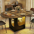 ARTETHYS 43.3"-59" Extendable Round Dining Room Table for 4-8 with Lights Oval Modern Table with Hidden Leaf and Glass Storage Shelf for Kitchen Living Room, Rustic