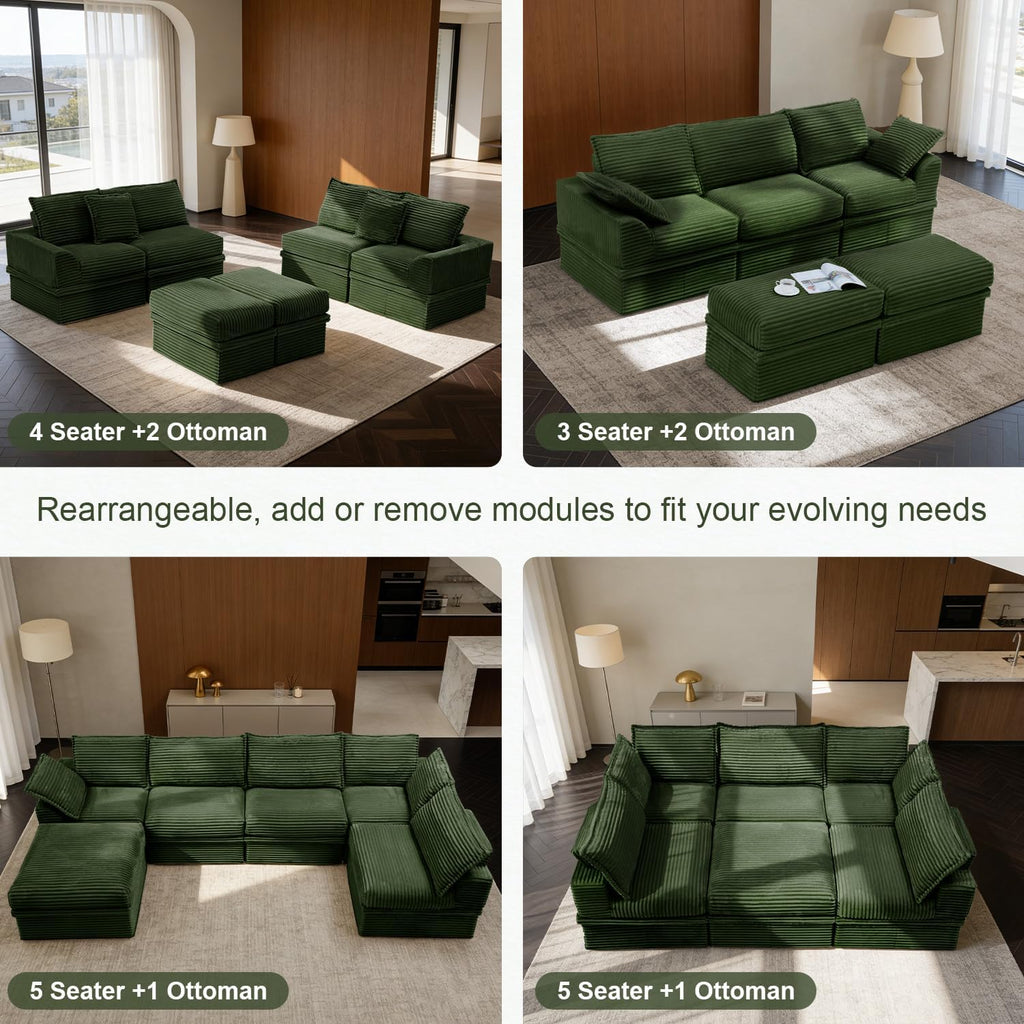 Upgrade Couch with Storage, Extra Deep&High Seat Modular Sectional Sofa 4 Seater U Shaped Cloud Couch with Ottoman, Tool-Free Assembly Sectional Couches for Living Room