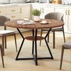 KOTEK 47 Inches Round Dining Table for 4, Farmhouse Kitchen Table with Storage Shelf, X-Shaped Metal Base, Adjustable Foot Pads, Circle Dinner Table for Dining Room, Living Room