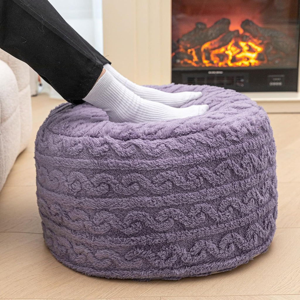 Pouf Ottoman Stuffed 20x20x12 Inches Floor Pouf Plush Fiber Ottoman Foot Rest Under Desk Foot Stool for Living Room Bedroom (Purple)