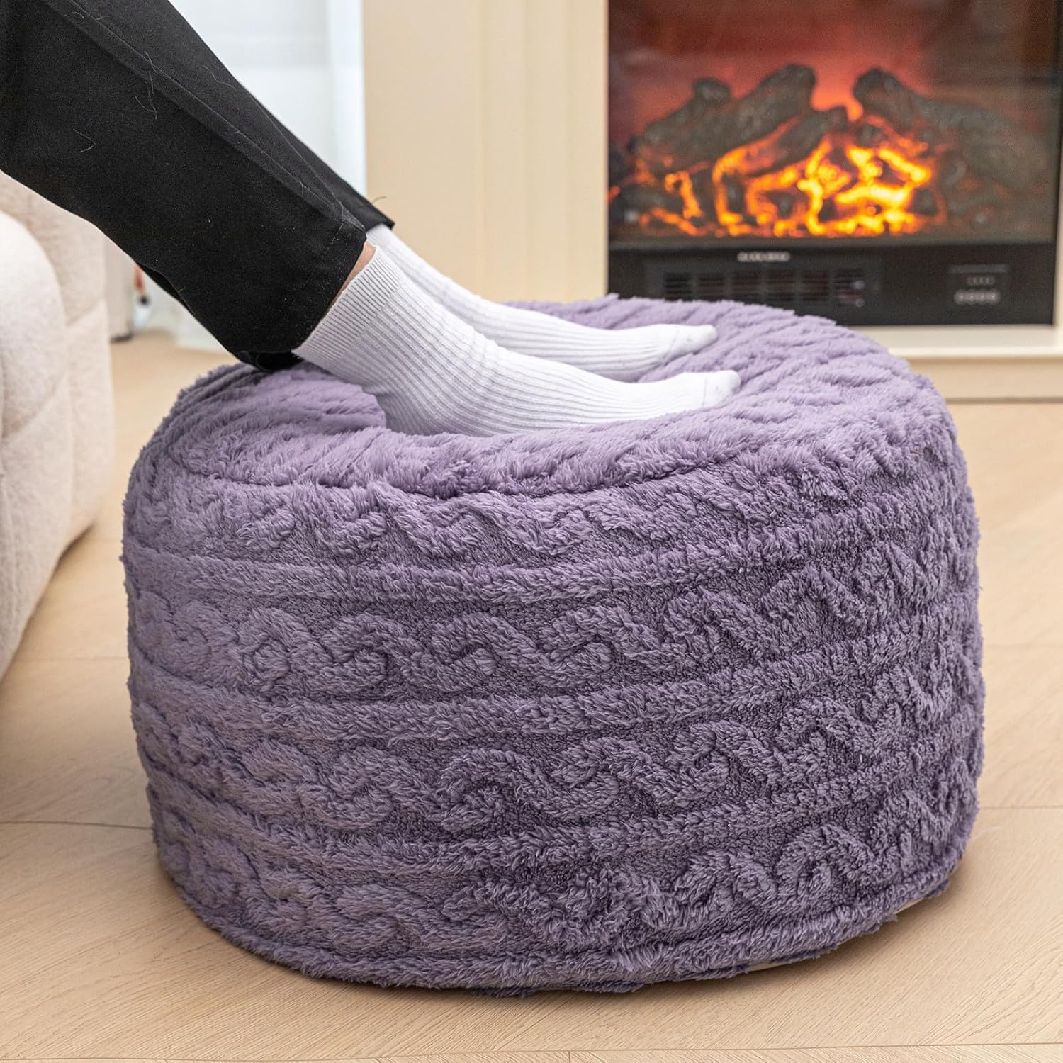Pouf Ottoman Stuffed 20x20x12 Inches Floor Pouf Plush Fiber Ottoman Foot Rest Under Desk Foot Stool for Living Room Bedroom (Purple)
