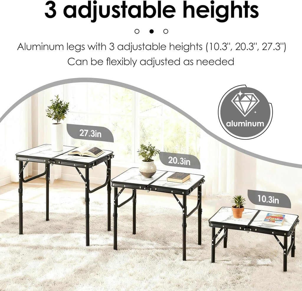 Folding TV Trays Foldable Dinner Tray Table, 3 Adjustable Height, 24"x 16" | Food Snack Eating Couch Side Table, Aluminum Portable Sofa Tray End Table for Outdoor Camp Pinic Indoor Bed Couch Living Room