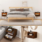 Veegle Floating Nightstand with Charging Station and LED Lights (Walnut Brown)