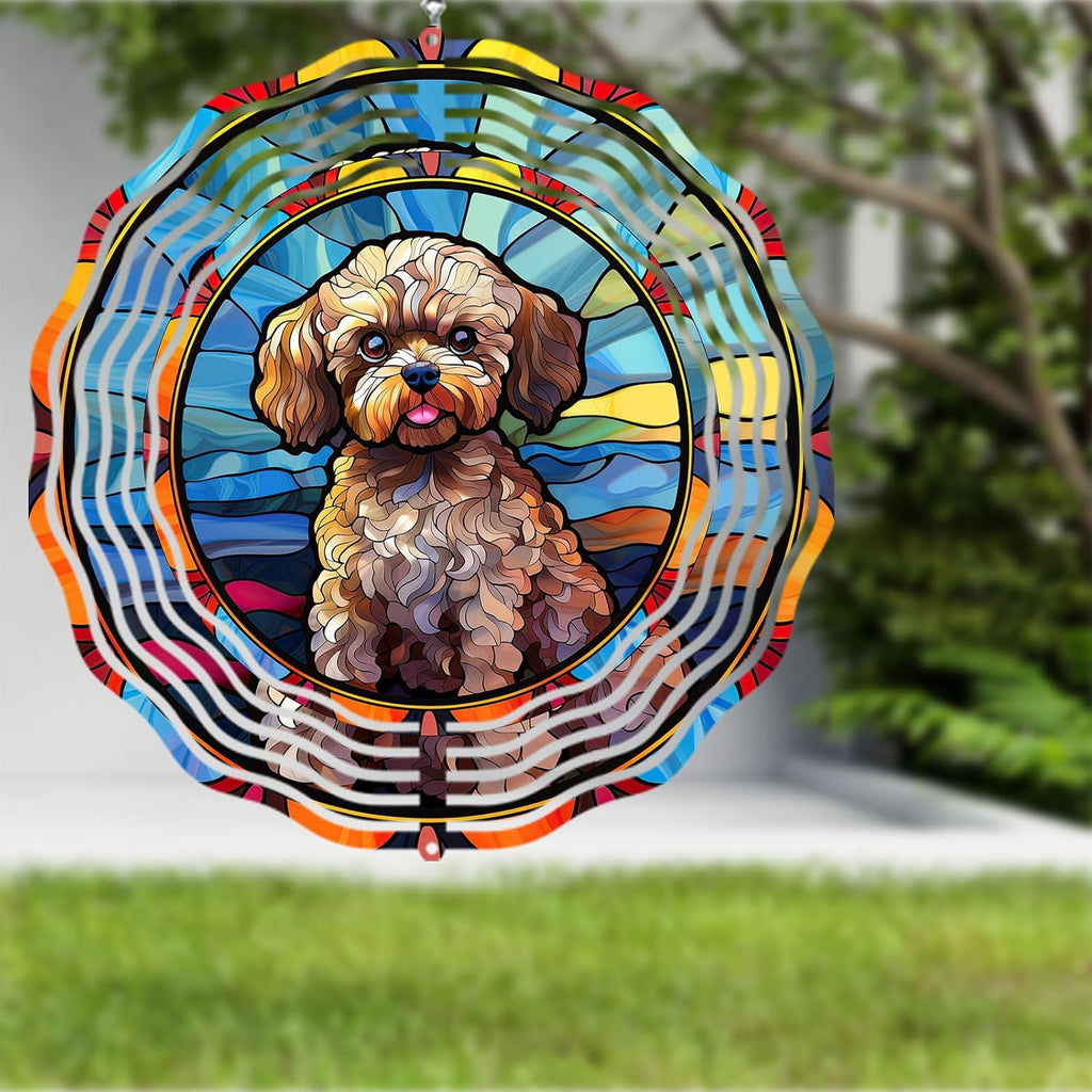 Poodle Dog Wind Spinners Outdoor Dog Memorial Gifts, 3D Metal Kinetic Hanging Garden Wind Spinner, Spinner Decor, Wind Sculptures for Outdoor & Indoor, Window, Yard Decor (Poodle 1)