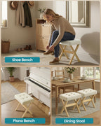 SONGMICS Makeup Stool, Padded Vanity Foot Rest, Solid Wood X Legs | 16.5 x 12.6 x 18.1 Inches, for Bedroom, Closet, Entryway, Summer Sand, MARY Collection ULSF006LF02