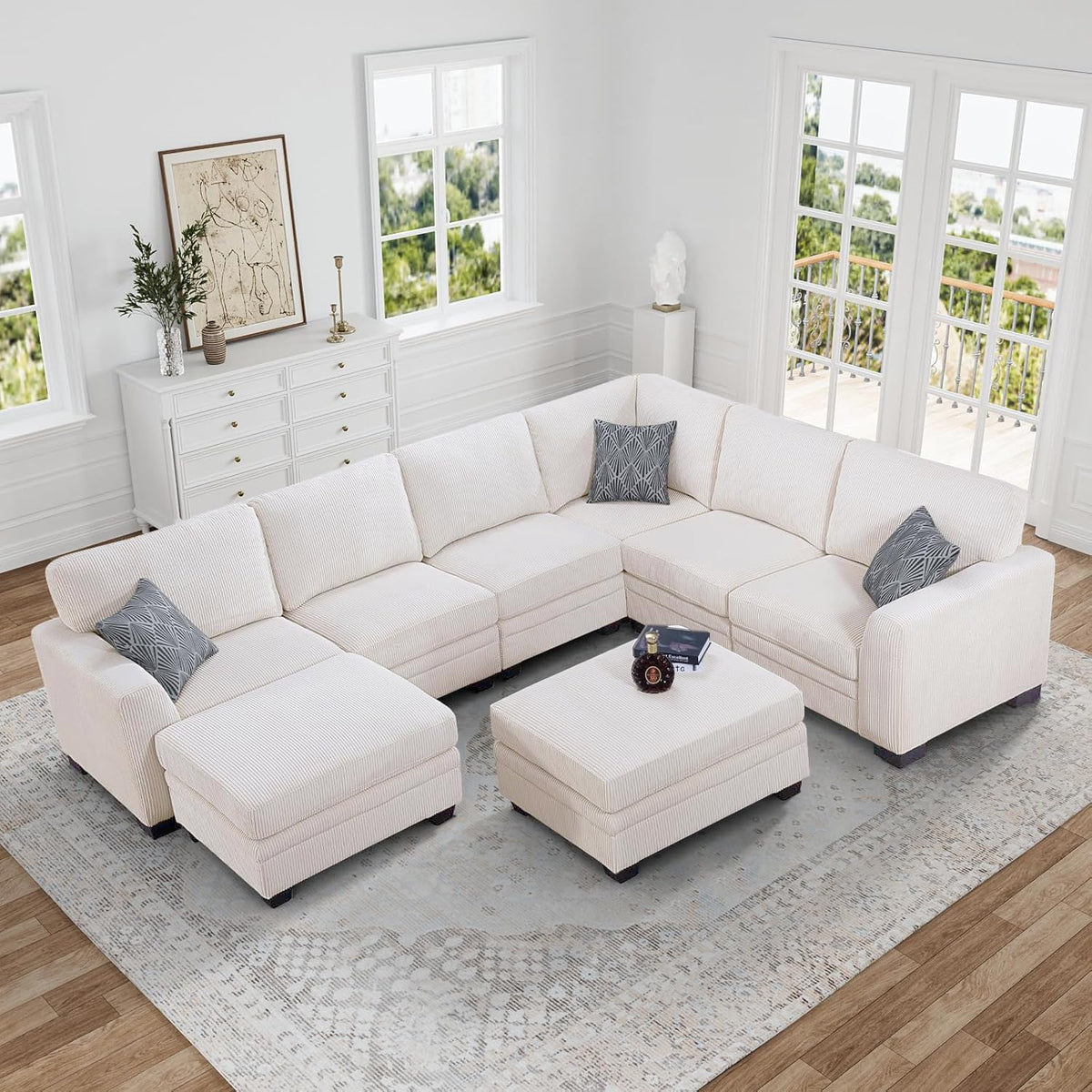 Legend Vansen Oversized Modular Sectional Sofa,U/L-Shaped Corduroy Couch with Ottoman,Deep Seat & Removable Cushion,Easy Assembly for Living Room Apartment