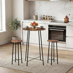 VECELO 3 Piece Pub Table and Chairs Sets Counter Height Bistro Bar Sets with 2 Barstools for Kitchen Breakfast Nook, Small Space, Apartment, Breakfast Dinner Restaurant, Brown